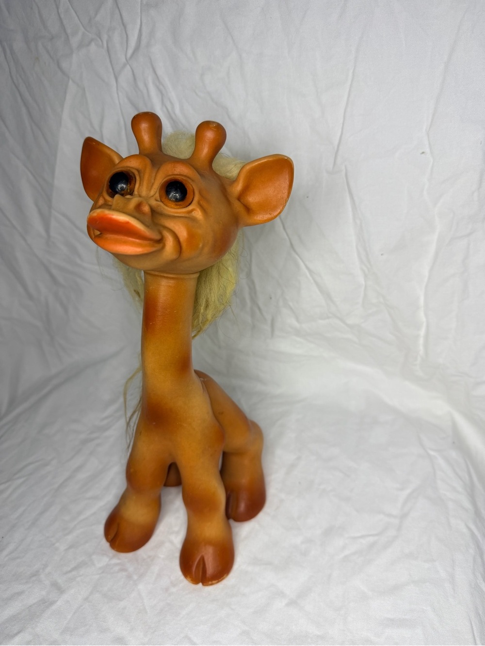 Vintage 1960s Thomas Dam Giraffe Troll Doll 11” Amber Glass Eyes Denmark